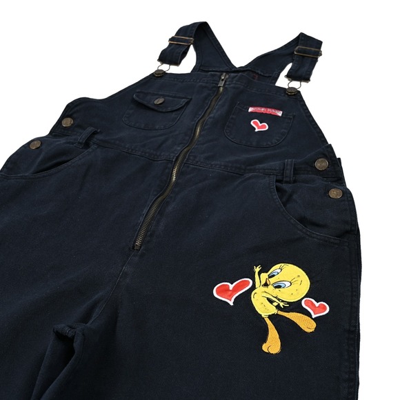 Looney Tunes Mania Pants - Vintage‎ Looney Tunes Tweety Bird Overalls Womens 16 Dark Navy Embroidered 90s